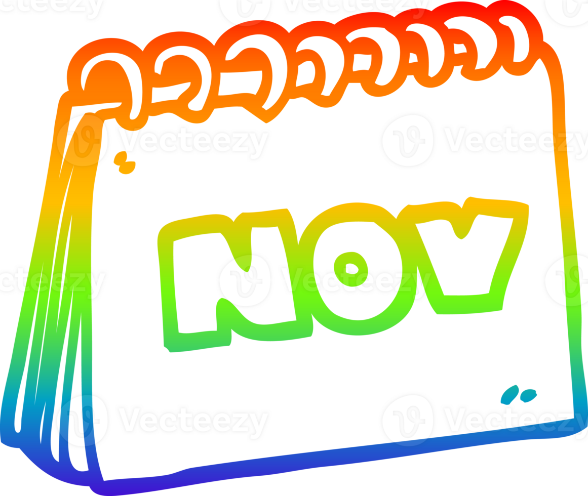 rainbow gradient line drawing of a cartoon calendar showing month of november png