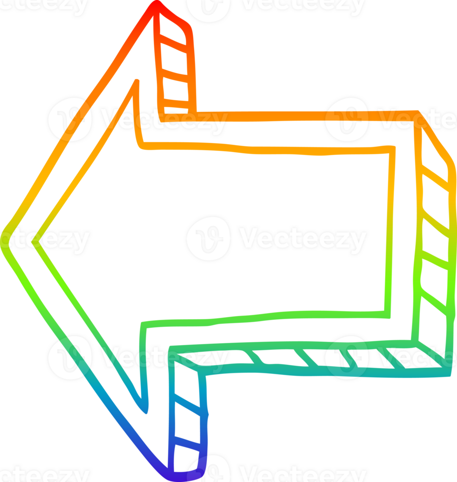 rainbow gradient line drawing of a cartoon directing arrow png
