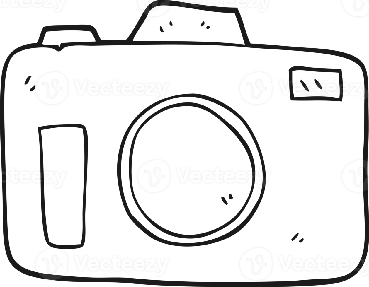 hand drawn black and white cartoon camera png