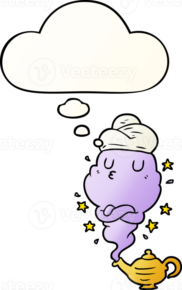 cartoon genie with thought bubble in smooth gradient style png