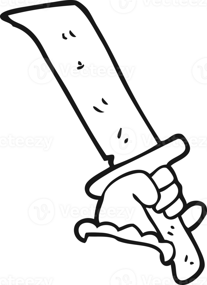 hand drawn black and white cartoon hand with sword png