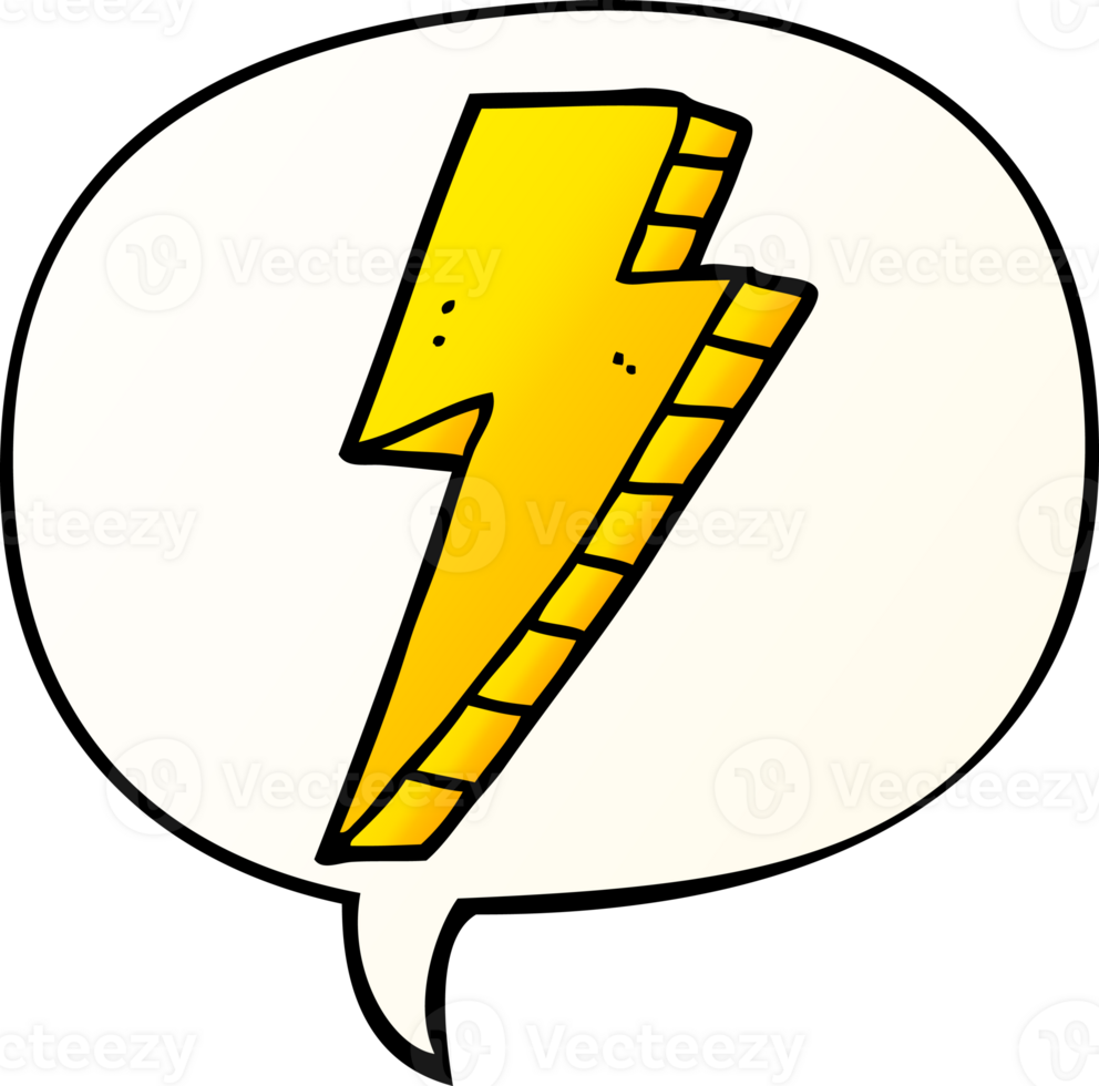 cartoon lightning bolt with speech bubble in smooth gradient style png