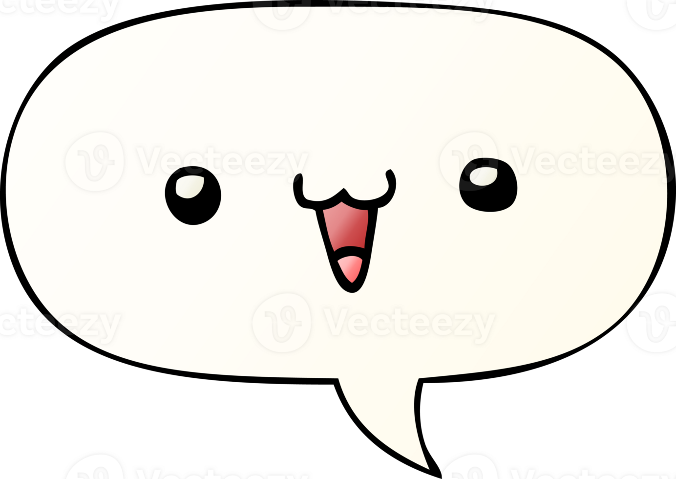 cute happy face cartoon with speech bubble in smooth gradient style png