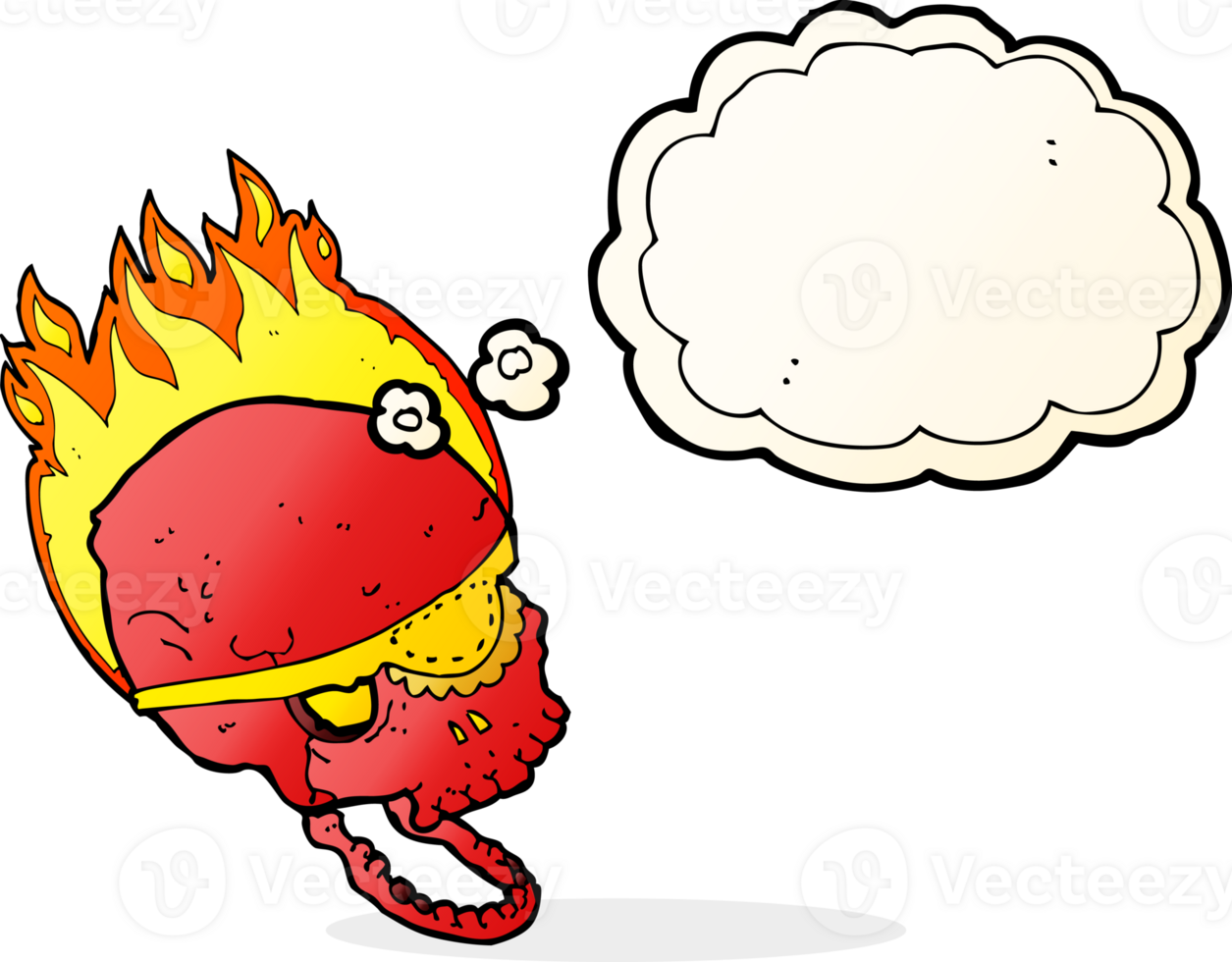 cartoon spooky skull with eye patch with thought bubble png