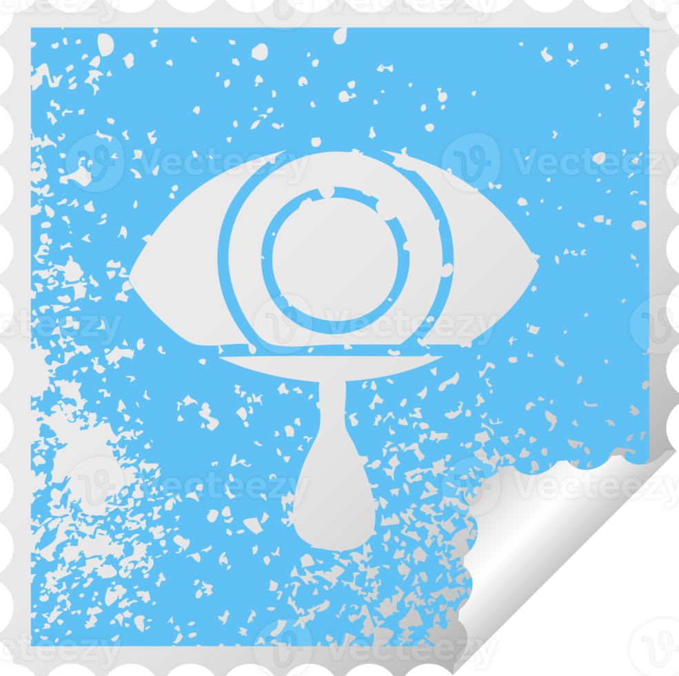 distressed square peeling sticker symbol of a crying eye png