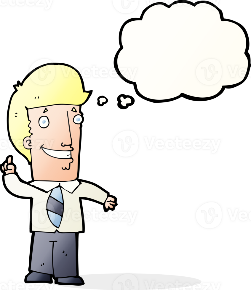 cartoon office man with idea with thought bubble png