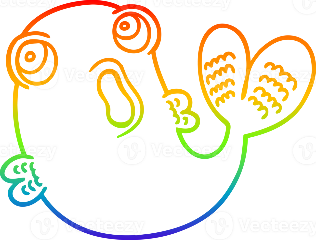 rainbow gradient line drawing of a cartoon fish png