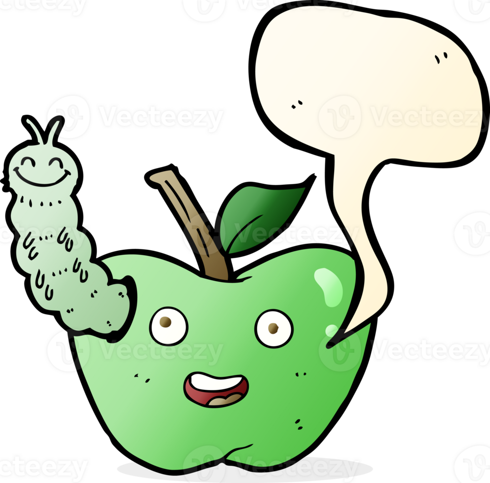 cartoon apple with bug with speech bubble png