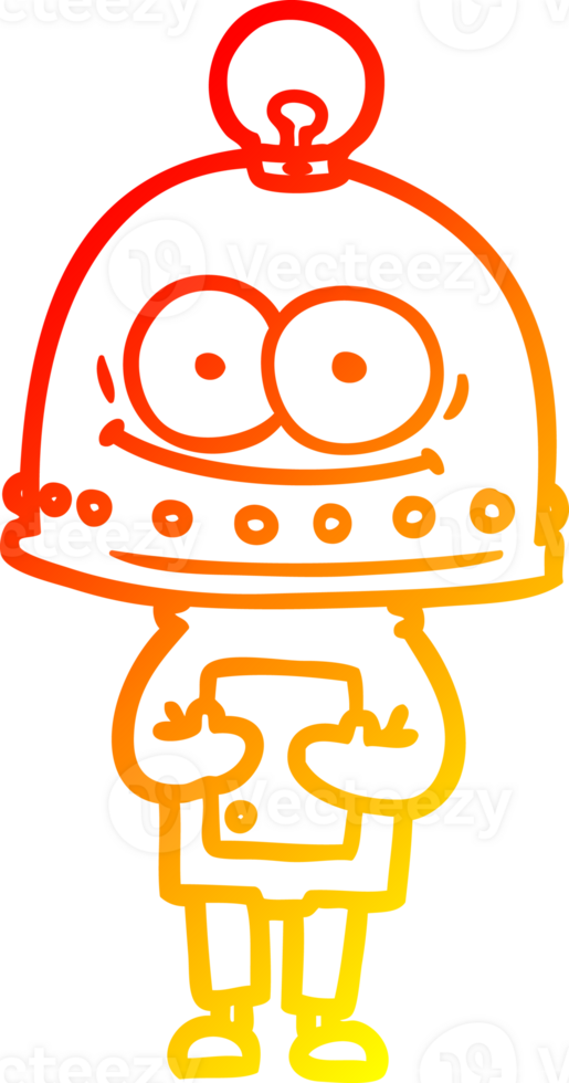 warm gradient line drawing of a happy carton robot with light bulb png