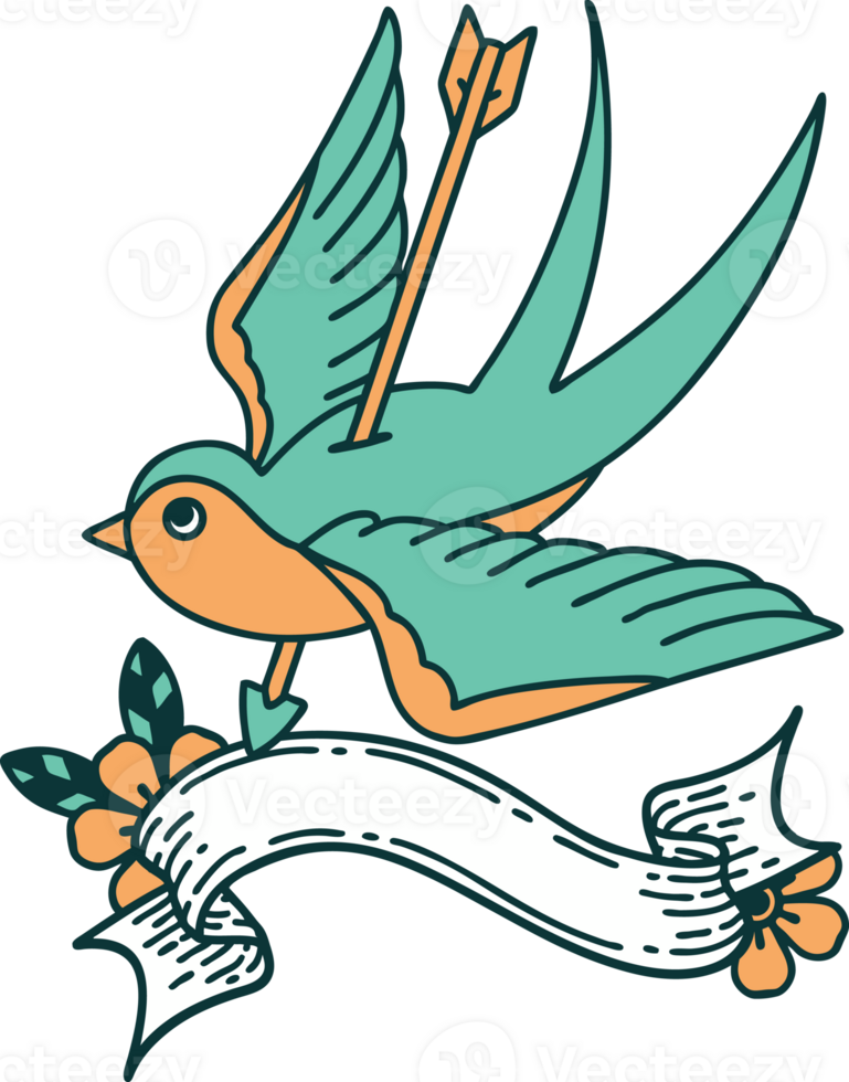 traditional tattoo with banner of a swallow png