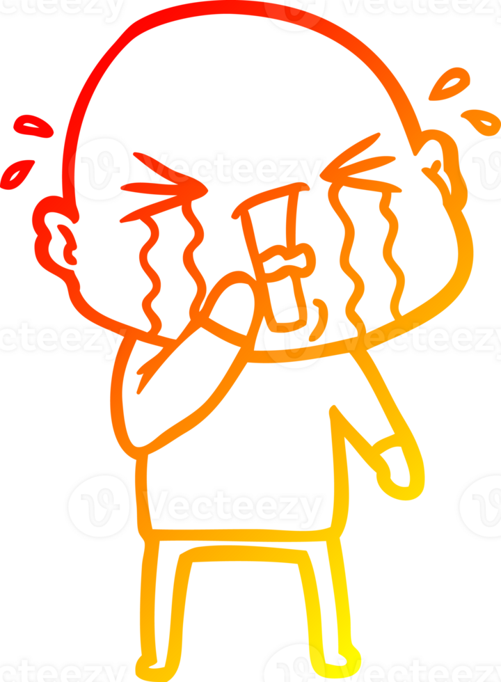 warm gradient line drawing of a cartoon crying bald man png