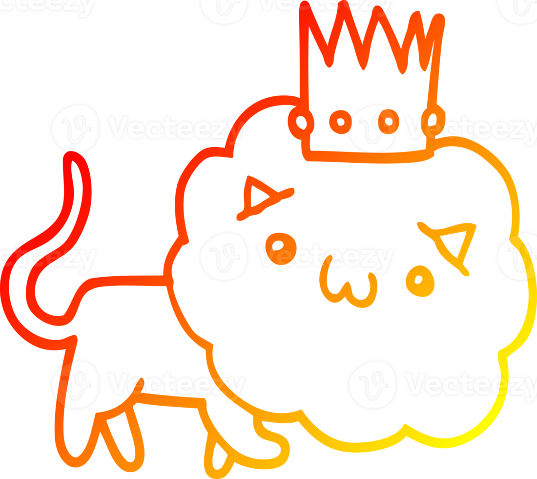warm gradient line drawing of a cartoon lion with crown png