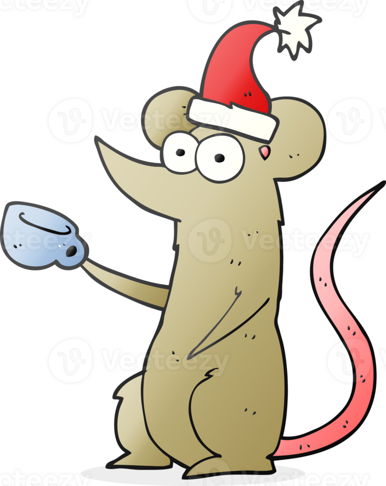 hand drawn cartoon mouse wearing christmas hat png