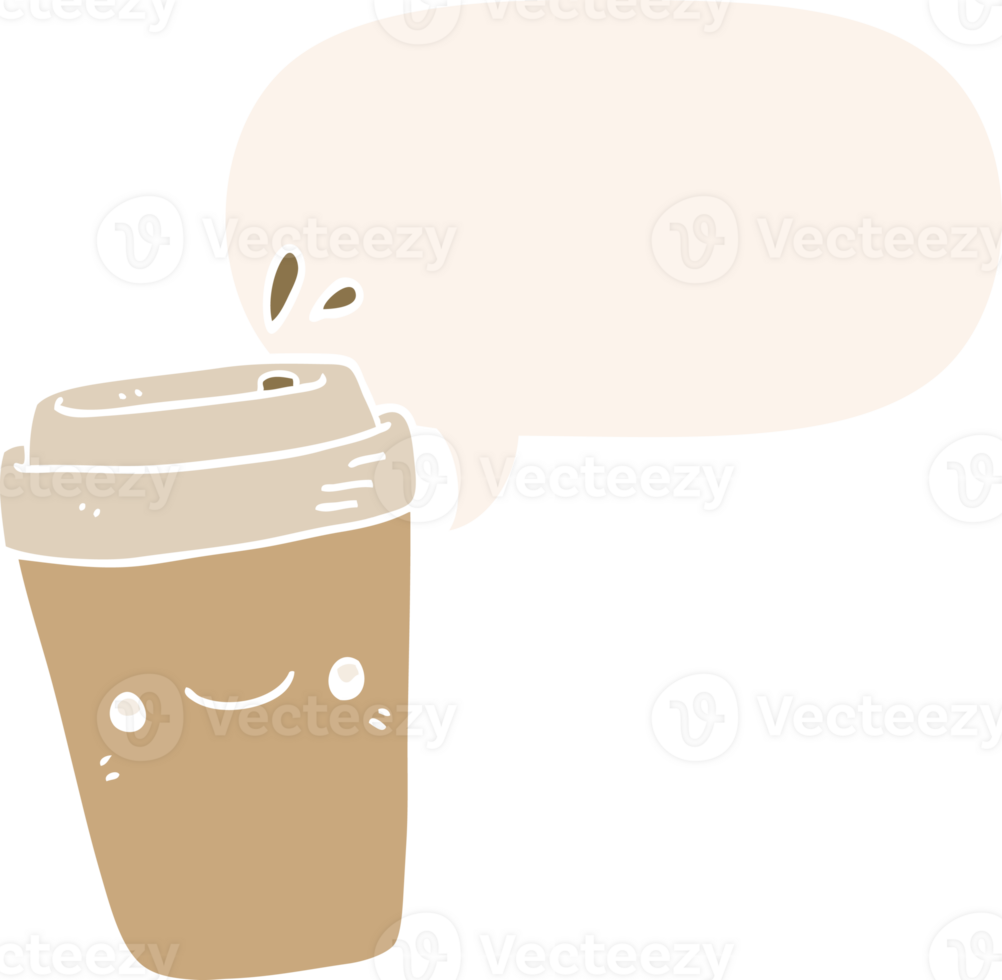 cartoon takeaway coffee with speech bubble in retro style png