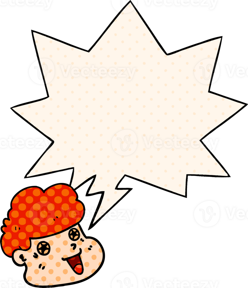 cartoon boy's face with speech bubble in comic book style png