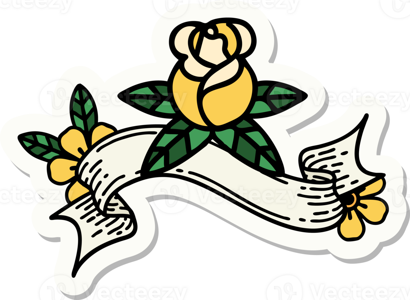 tattoo style sticker with banner of a single rose png