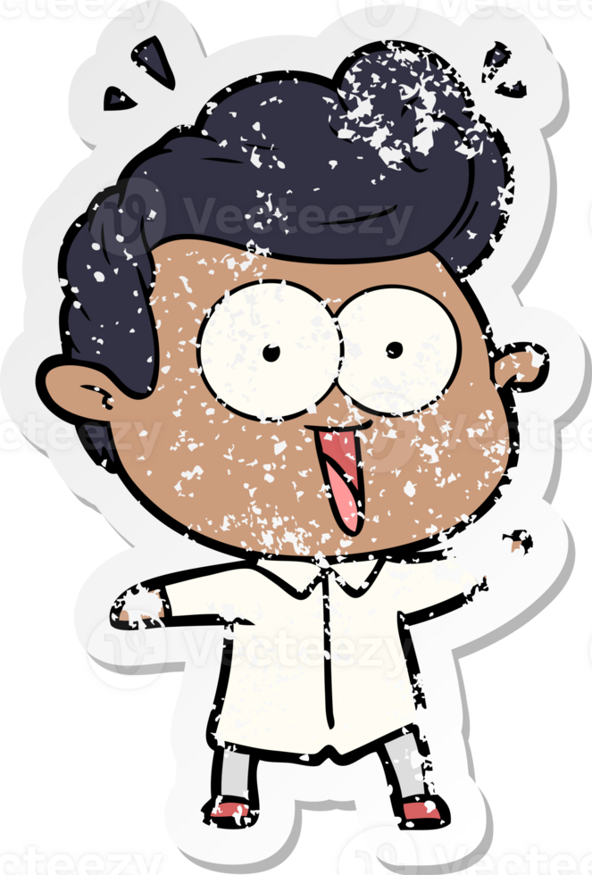 distressed sticker of a cartoon excited man png