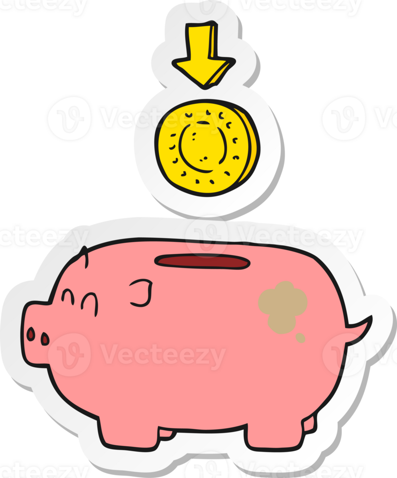 sticker of a cartoon piggy bank png