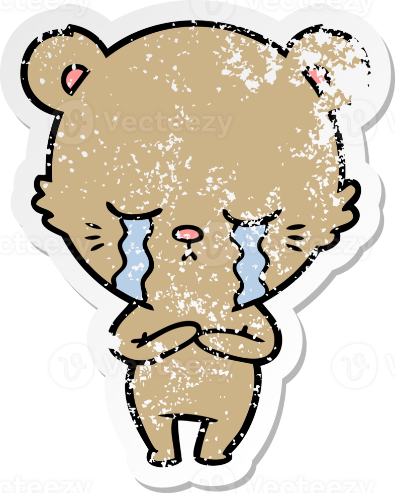 distressed sticker of a crying cartoon bear png