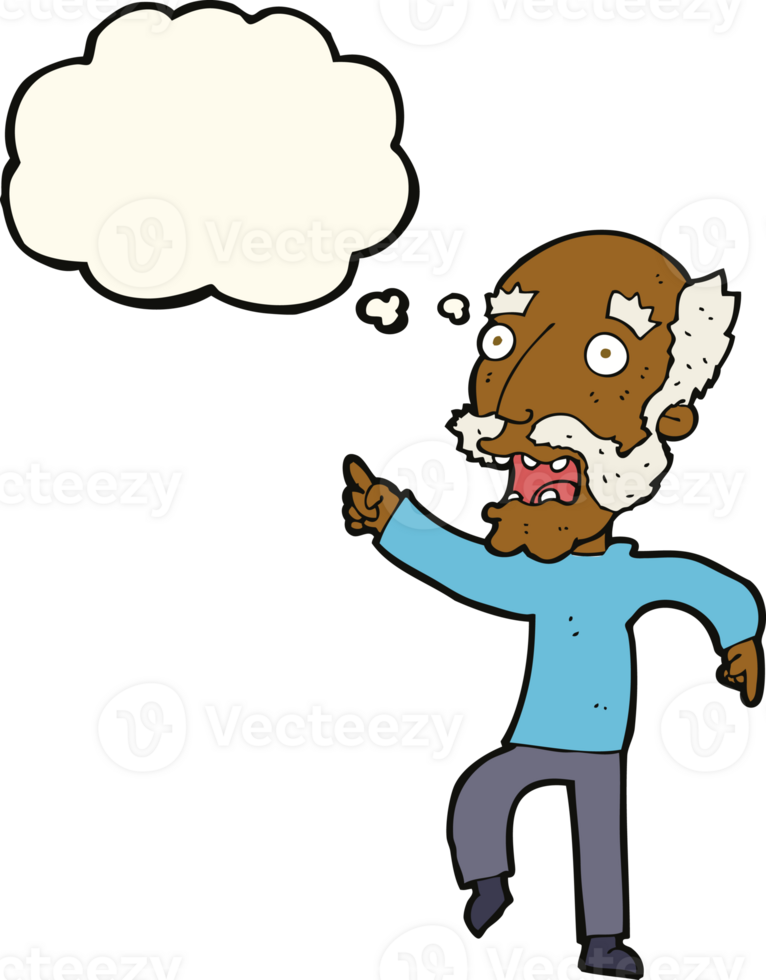 cartoon frightened old man with thought bubble png