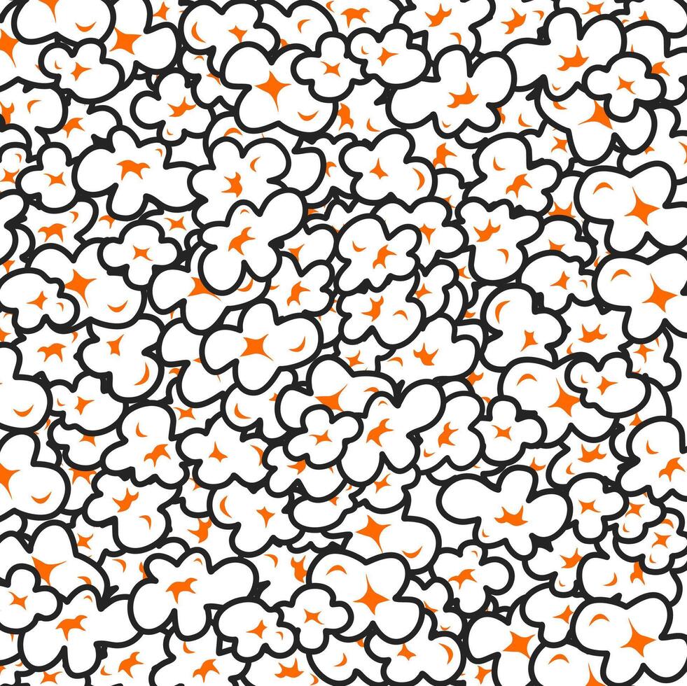 Pop corn pattern for packaging snacks. Popcorn fluffy flakes pattern. Popcorn Background pattern. doodle popcorn. popcorn seamless pattern background. vector