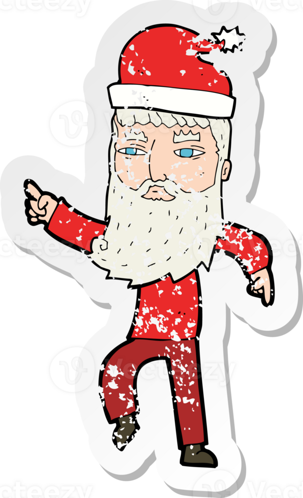 retro distressed sticker of a cartoon santa claus png