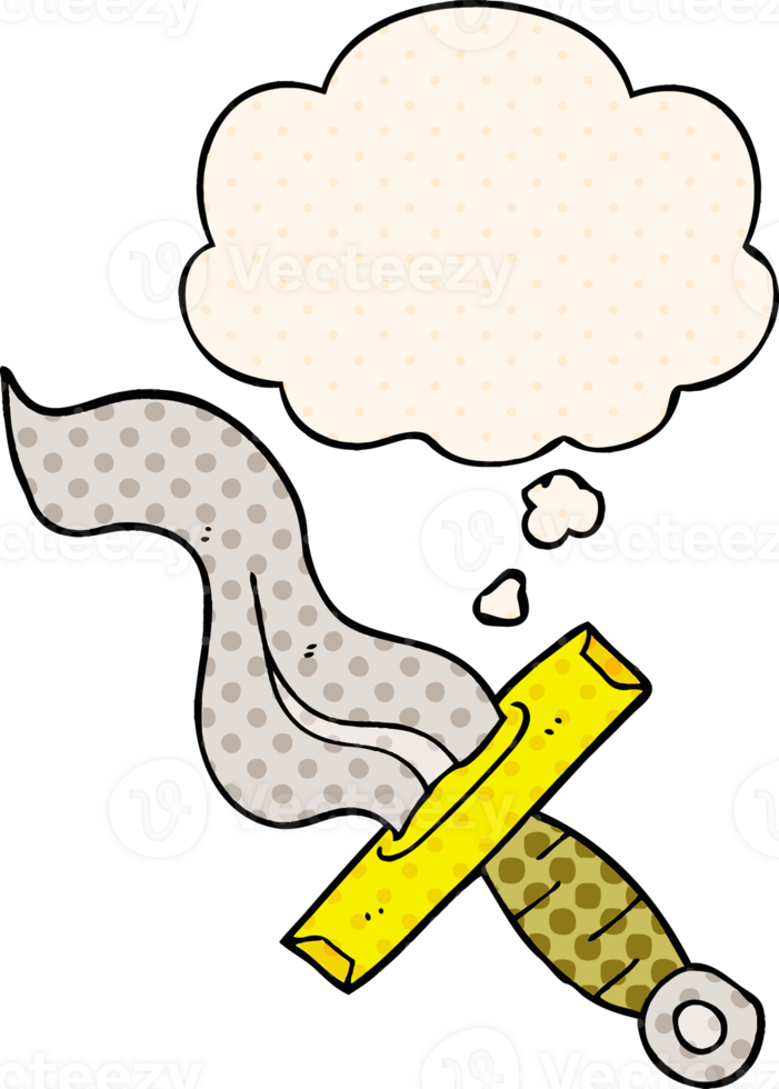 cartoon dagger with thought bubble in comic book style png