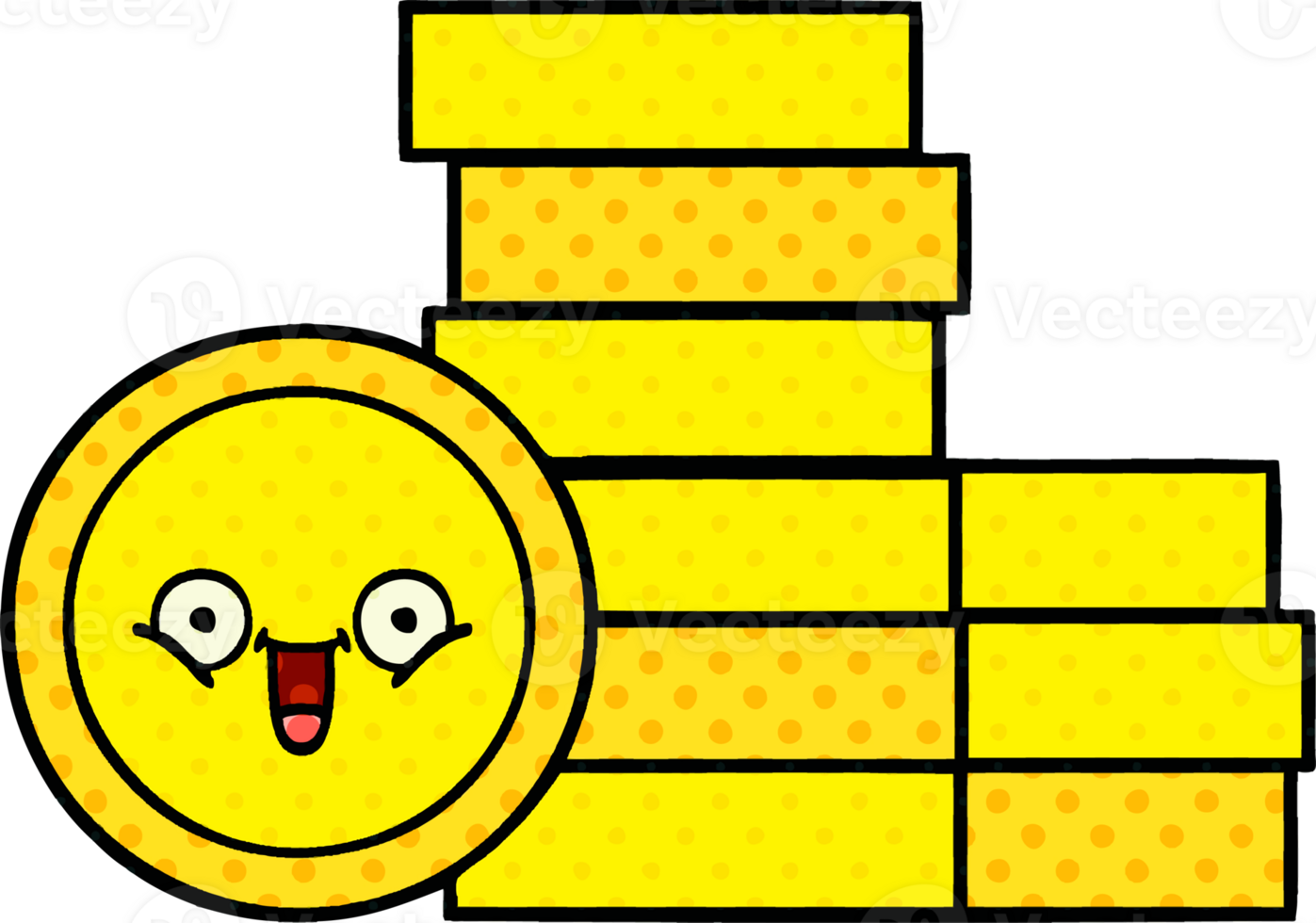 comic book style cartoon of a coins png