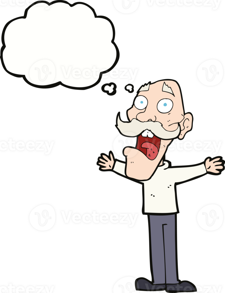 cartoon stressed old man with thought bubble png