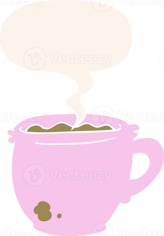 cartoon hot cup of coffee with speech bubble in retro style png