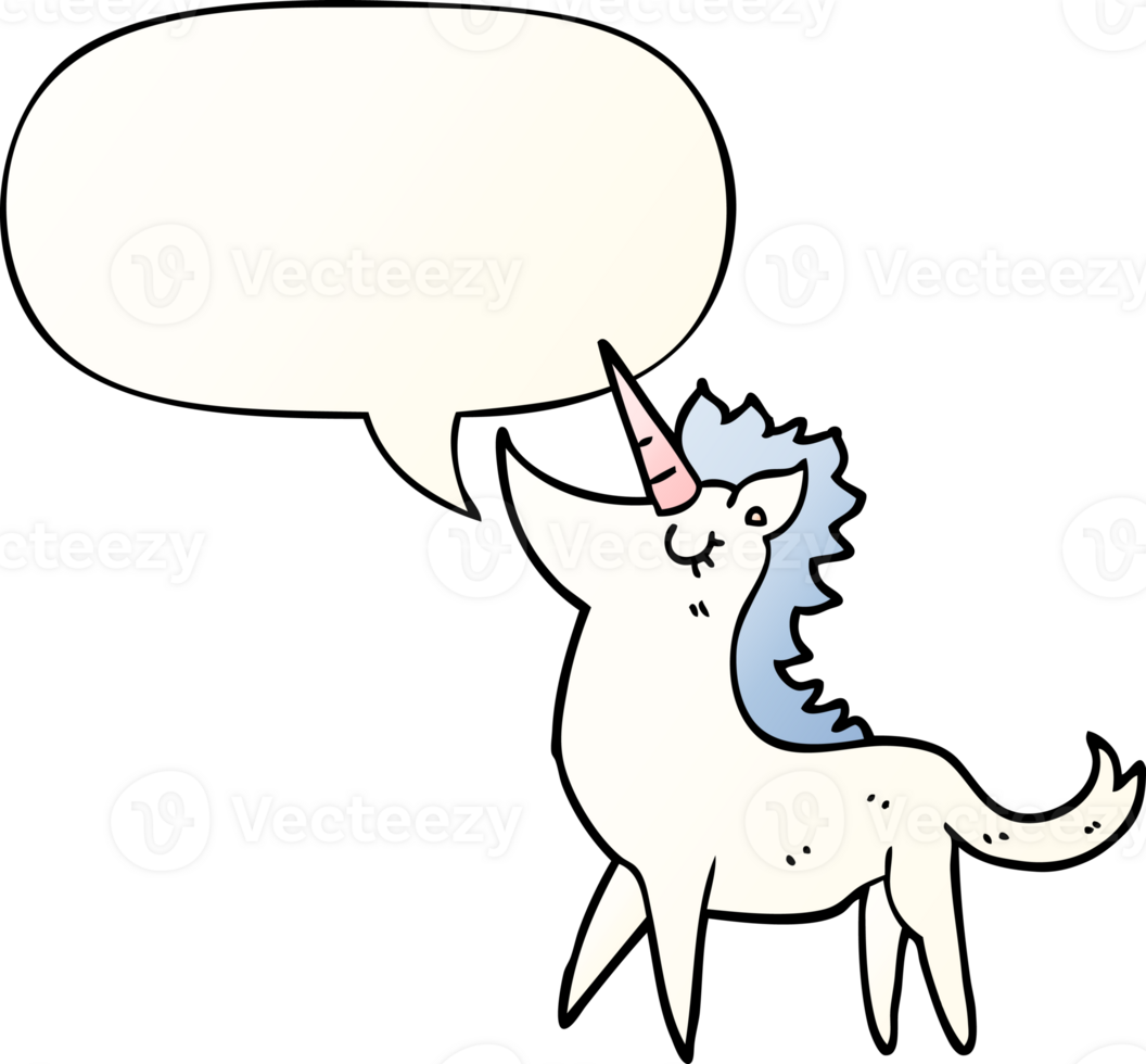 cartoon unicorn with speech bubble in smooth gradient style png
