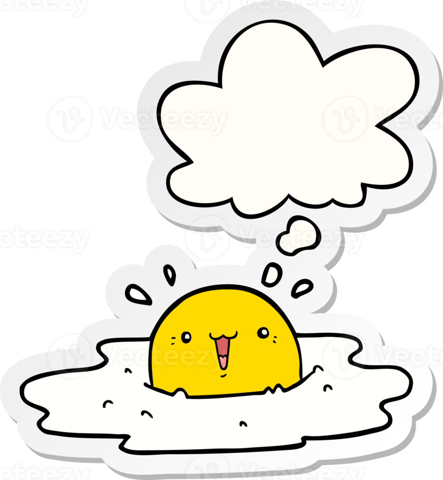 cute cartoon fried egg with thought bubble as a printed sticker png