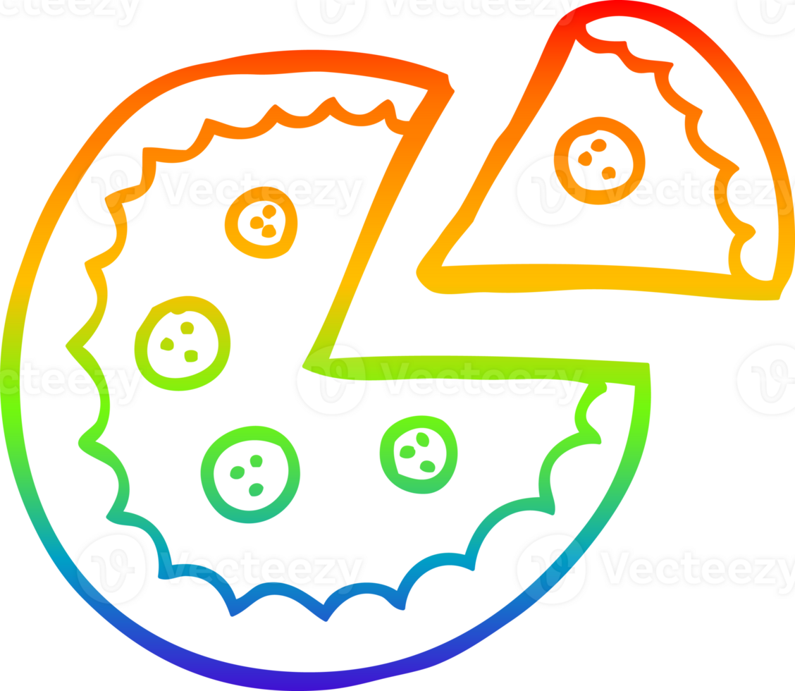 rainbow gradient line drawing of a cartoon pizza png