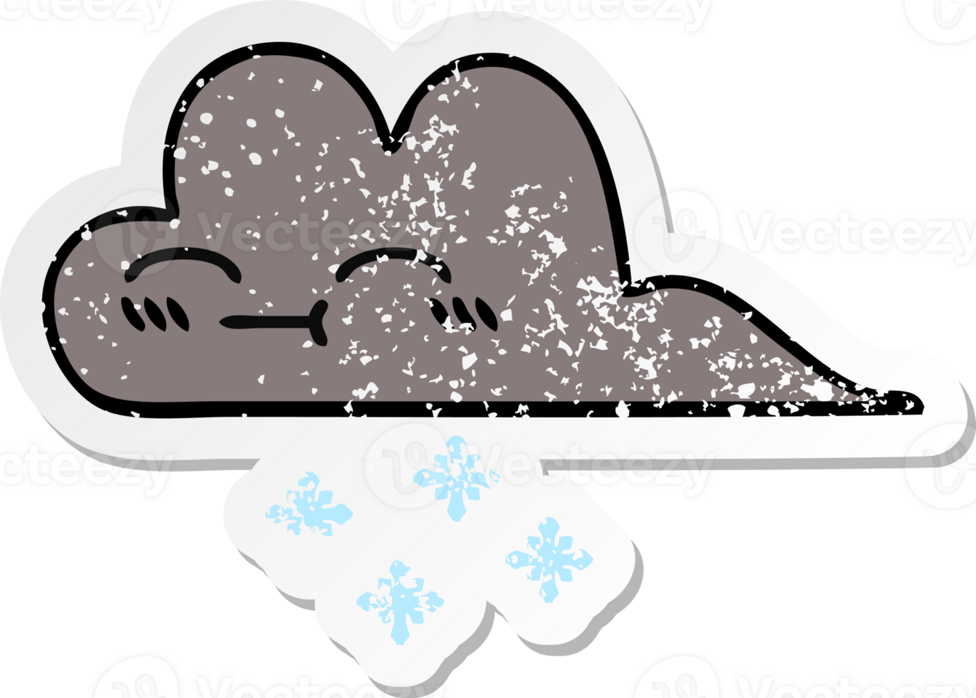 distressed sticker of a cute cartoon storm snow cloud png