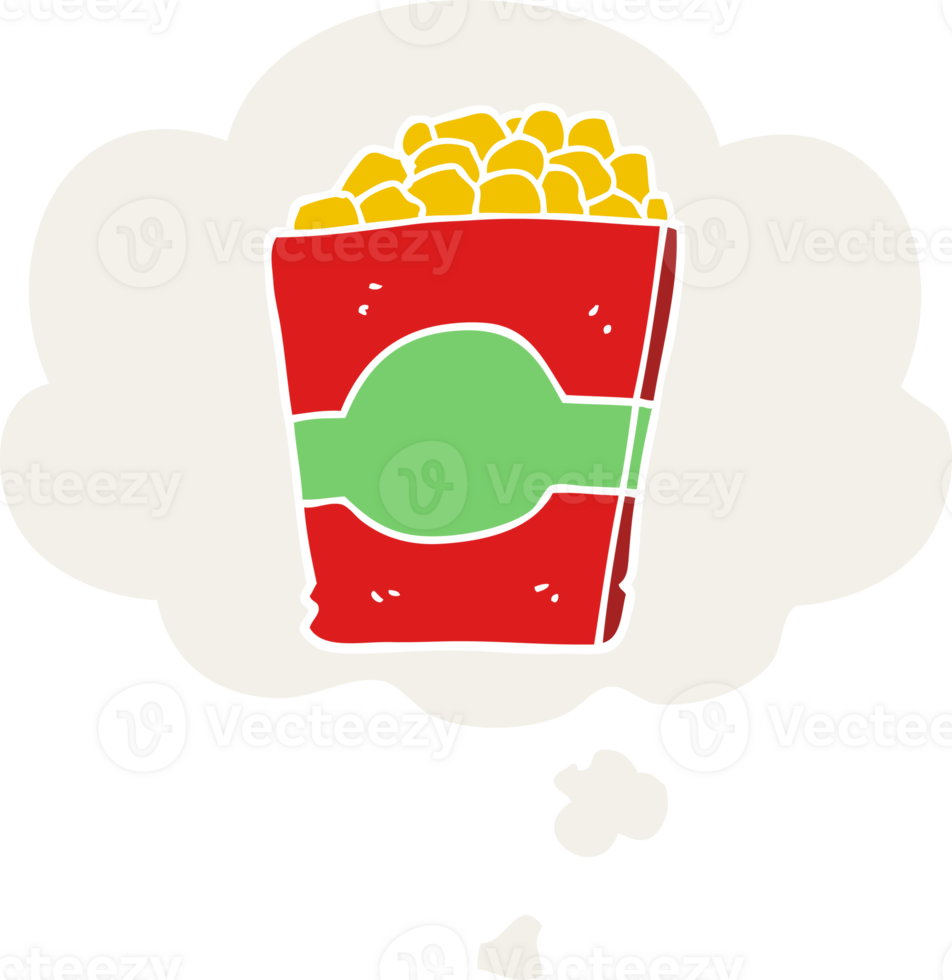 cartoon popcorn with thought bubble in retro style png