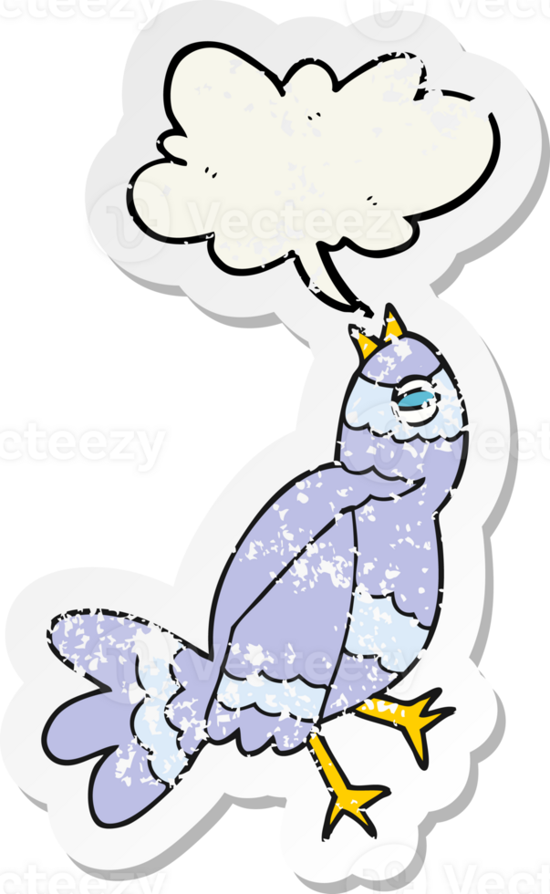 retro distressed sticker of a cartoon bird singing png