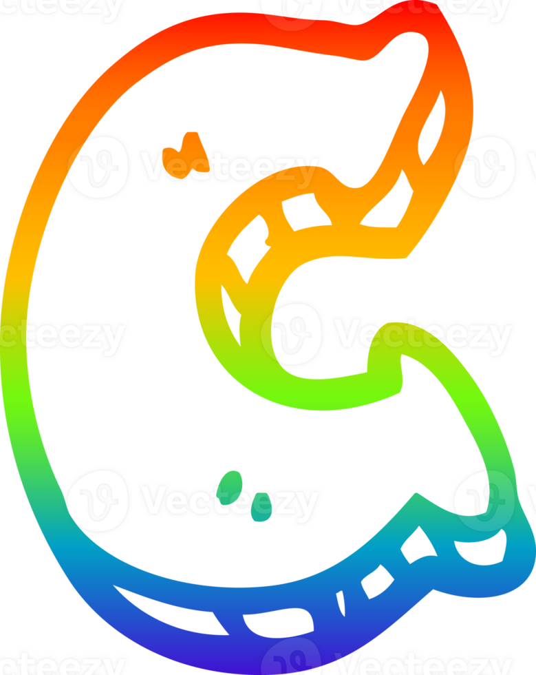 rainbow gradient line drawing of a cartoon letter c png