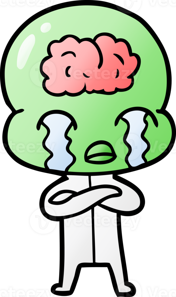cartoon big brain alien crying png