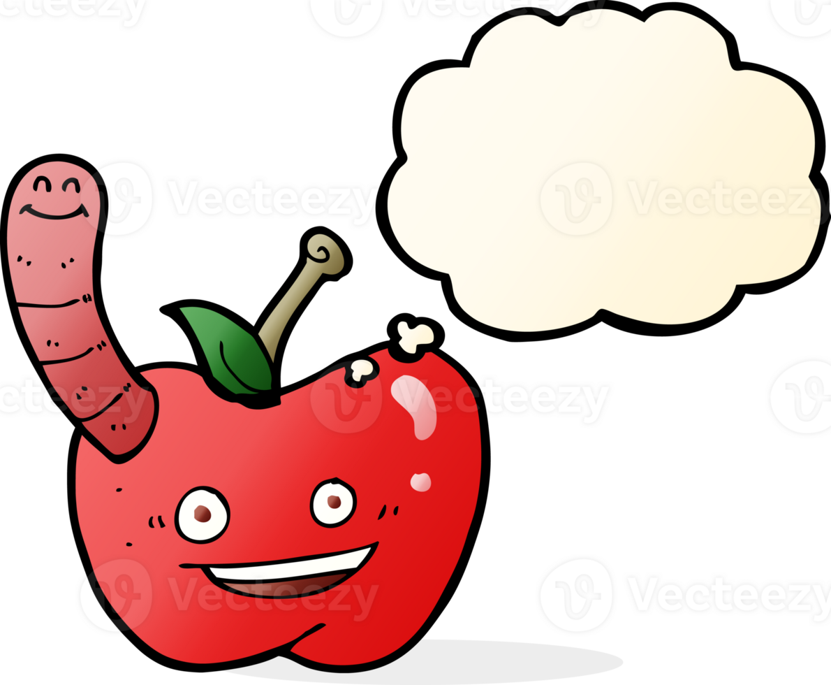 cartoon apple with worm with thought bubble png