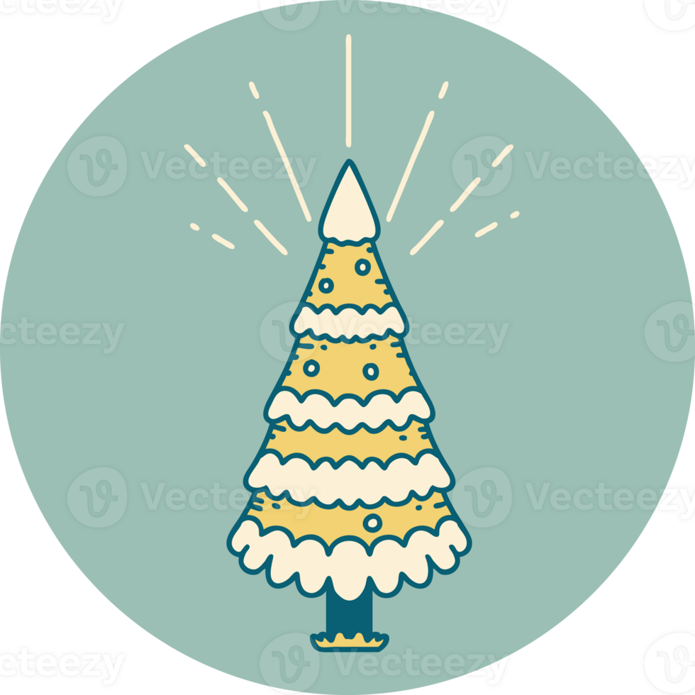 icon of a tattoo style snow covered pine tree png