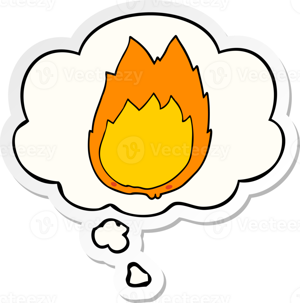 cartoon flames with thought bubble as a printed sticker png