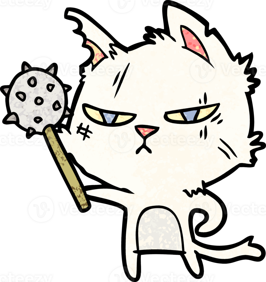 tough cartoon cat with mace png