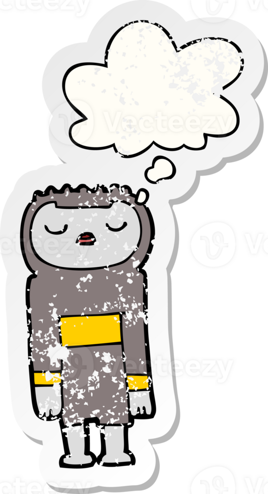 cartoon robot with thought bubble as a distressed worn sticker png