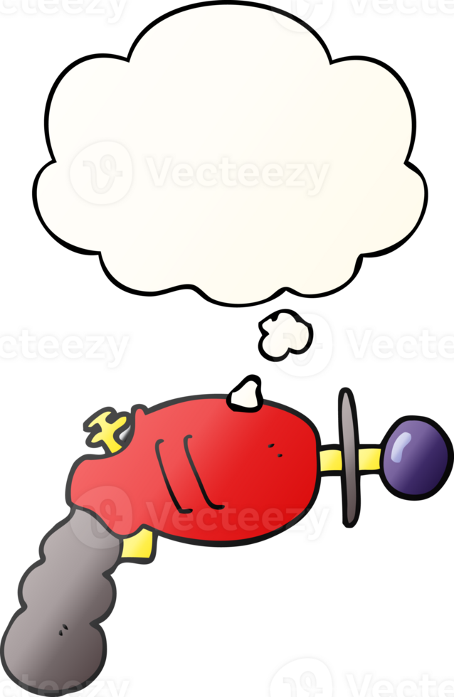 cartoon ray gun with thought bubble in smooth gradient style png