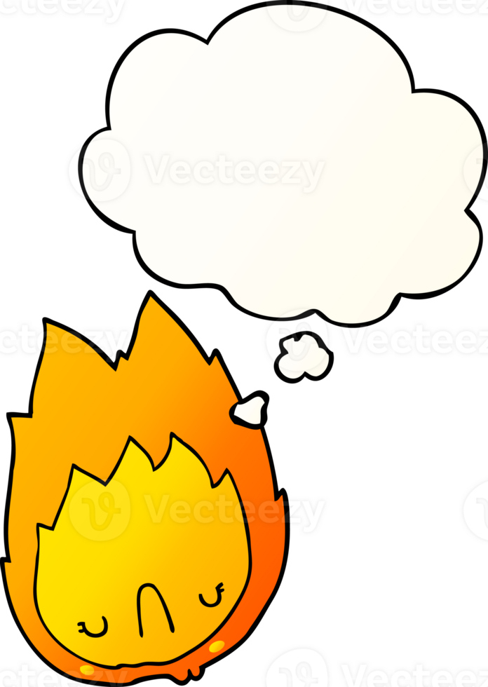 cartoon unhappy flame with thought bubble in smooth gradient style png
