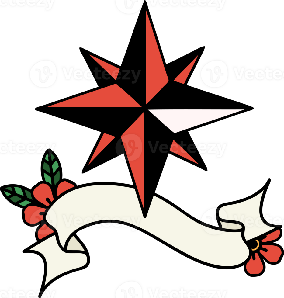 traditional tattoo with banner of a star png