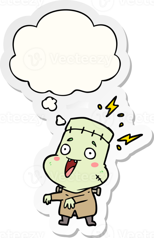 cartoon undead monster man with thought bubble as a printed sticker png