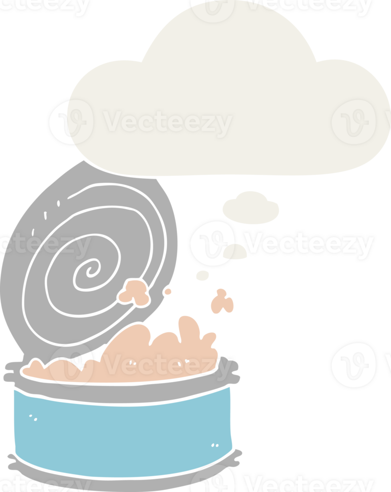 cartoon canned fish with thought bubble in retro style png