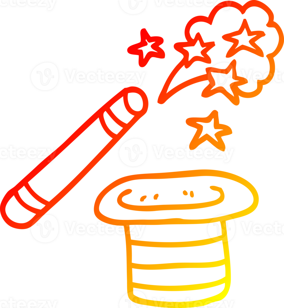 warm gradient line drawing of a cartoon magicians hat and wand png