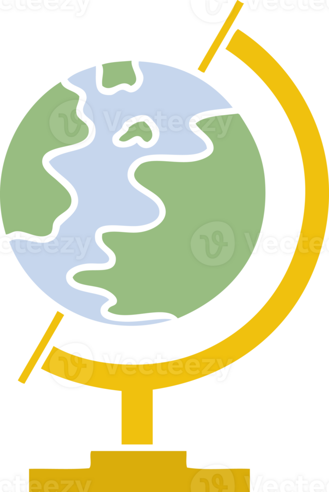 flat color retro cartoon of a world globe png